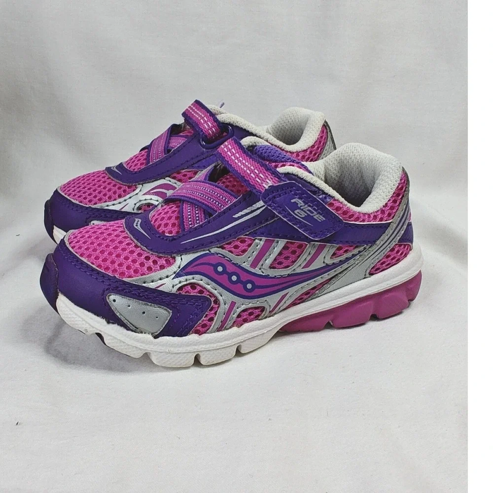 Saucony Baby Ride 6 Running Shoe Purple Magenta pink Silver Toddler 7.5W New